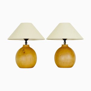 Runde Tischlampen aus Kiefernholz, 1970er, 2er Set