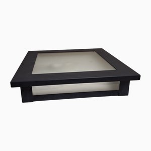 Lámpara de techo vintage plana con carcasa de metal gris y vidrio mate