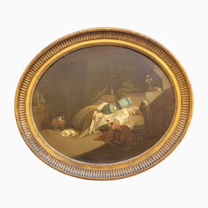 Frau im Bett, 19. Jh., Öl auf Leinwand, Gerahmt