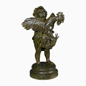 Después de A. Cecioni, niño con gallo, finales de 1800, bronce