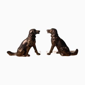 Serre-Livres Art Déco en Métal avec Chiens avec Socle en Marbre Fin, 1925, Set de 2