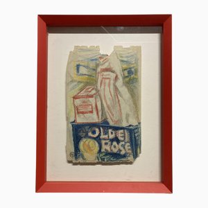 Alfred Gaspart, Bodegón cubista, lápiz y pastel al óleo, años 60, enmarcado