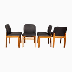 Vintage Italian Chairs in Black Leather, Set of 4