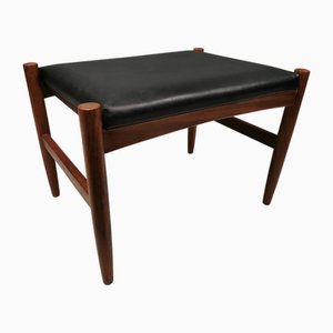 Poggiapiedi in legno di teak e similpelle nera, Danimarca, anni '60