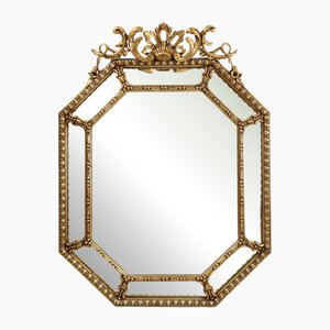 Large French Louis XVI Style Octagonal Gilded Wooden Mirror, 1890s
