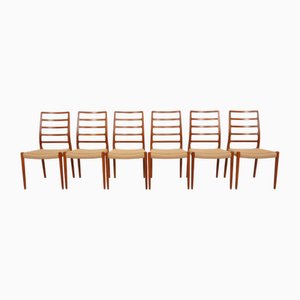 Sillas de comedor modelo 82 vintage de teca de Niels Otto Moller para JL Møllers, años 60. Juego de 6