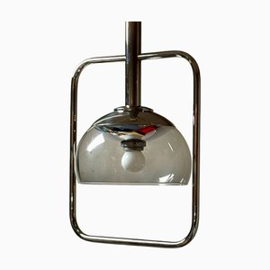 Lampada a sospensione grande in metallo cromato e vetro acrilico, Italia, anni '70