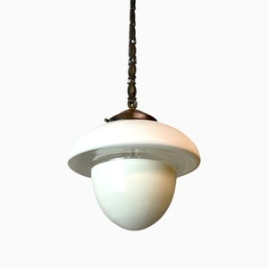 Mid-Century Scandinavian Art Deco Style Opaline Glass Hanging Lamp, 1950s