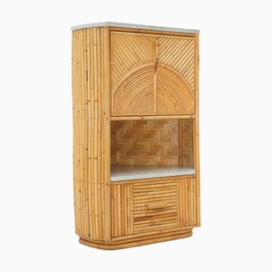 Eck Highboard aus Rattan & Marmor von Achille Ripamonti, 1980er