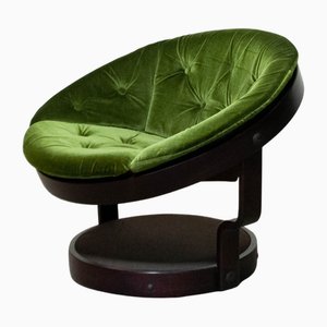 Convair Circular Swivel Lounge Chair in Green Velvet attributed to Oddmund Vad, 1970s