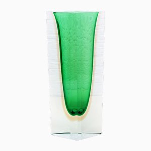 Jarrón Sommerso verde de cristal de Murano, años 70