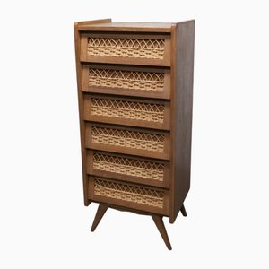 Oak and Rattan Compass Foot Chiffonier, 1950s