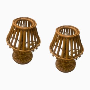 Vintage Rattan Table Lamps, 1960s, Set of 2