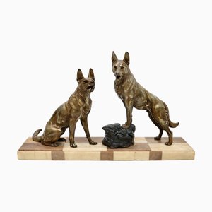 Art Deco French Sculpture of German Shepherds, 1930