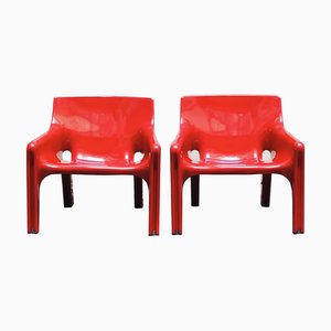 Set de Chaises Vicario Rouges par Vico Magistretti pour Artemide, Italie, 1970s