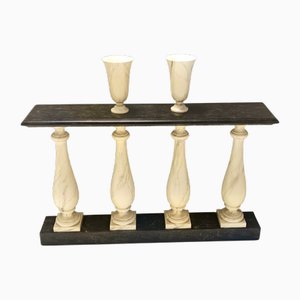 Handbemalte elfenbeinfarbene Konsole aus Buche in Marmoroptik mit Vasen, 1960er, 3er Set