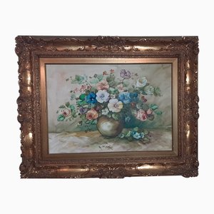 Alfonse Renè, Flowers, 1980, Huile sur Toile