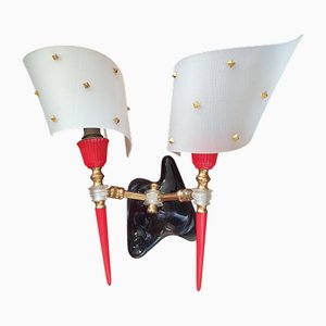 French Plastic and Wood Wall Lamp from Maison Arlus, 1950s