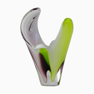 Vase Coquille Mid-Century en Verre par Paul Kedelv pour Flygsfors, Suède, 1950s