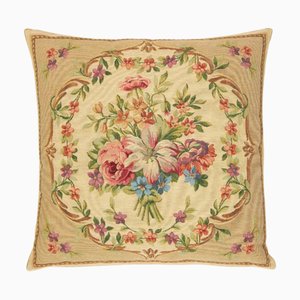 Aubusson Bouquet Beige Tapestry Cushion with Filler by Hines of Oxford