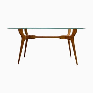 Table de Salle à Manger Mid-Century en Bois et Verre, Italie, 1950s