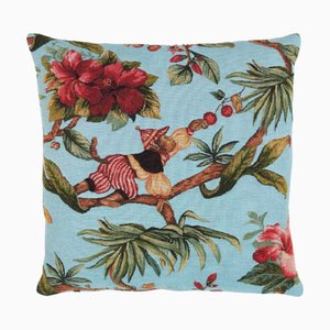 Tropical Monkey Red Tapestry Cushion with Filler by Hines of Oxford