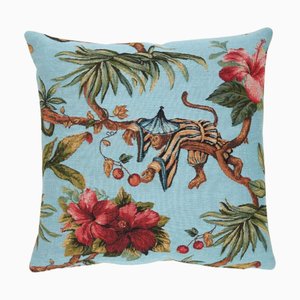 Tropical Monkey Blue Tapestry Cushion with Filler by Hines of Oxford