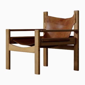 Wood and Leather Lounge Chair, Denmark, 1970s