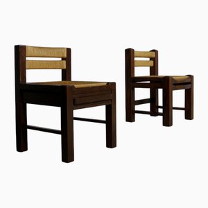 Set of Wood and Rope Chairs, France, 1960s