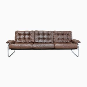 Vintage Sofa aus Leder & Chrom von Ikea