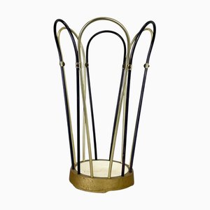 Mid-Century Modernist Bauhaus Metal Brass Umbrella Stand, Germany, 1950s