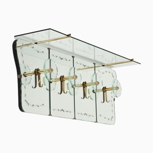 Mid-Century Coat Rack Shelf in Mirror, Brass and Glass attributed to Cristal Art, Italy, 1950s