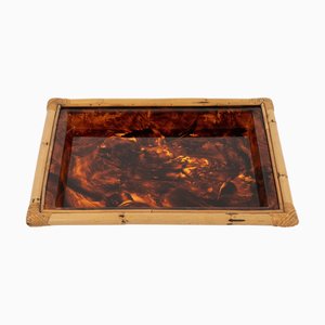 Vassoio da portata in vetro acrilico in bambù e tartaruga nello stile di Christian Dior, Italia, anni '70