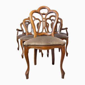 Vintage Italian Walnut Veneer Dining Chairs, Set of 6