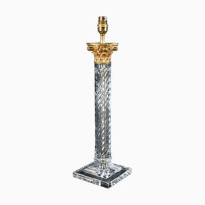 Lampe de Bureau Colonne Corinthienne Vintage en Verre et Bronze Doré, Milieu du 20e Siècle