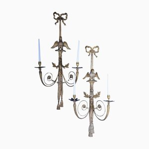 Large Empire Sconces in Gilded Linden Wood, 1800s, Set of 2