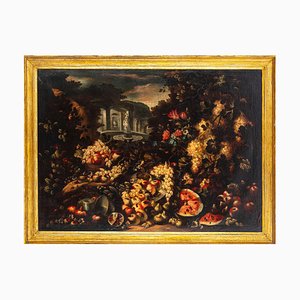 Dopo Abraham Brueghel, Trionfo di fiori e frutti, 1600, Olio su tela, In cornice