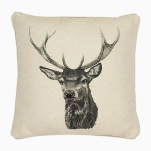 Country Linen Stag Piped Tapestry Cushion by Hines of Oxford