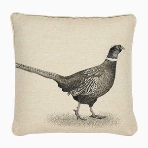 Country Linen Pheasant Left Piped Tapestry Cushion with Filler by Hines of Oxford