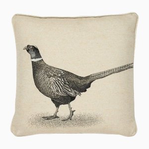 Country Linen Pheasant Right Piped Tapestry Cushion by Hines of Oxford
