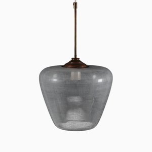 Lampada a sospensione Art Deco Bauhaus in vetro trasparente con motivo a strisce di Peter Behrens, anni '20