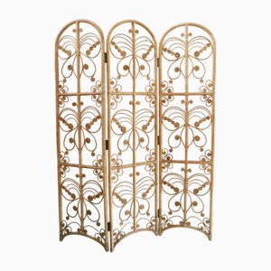 Divisorio scultoreo in tre parti in vimini e vimini, anni '70