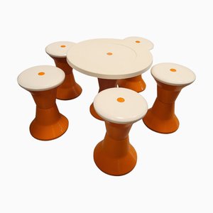 Space Age Tam Tam / Diabolo Game Table and Stools attributed to Henry Massonnet, Italy, 1970s, Set of 6