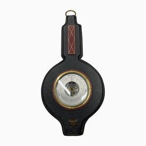 Barometro da parete in pelle cucita di Jacques Adnet, anni '50