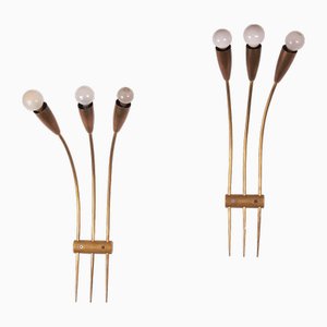 Lámparas de pared vintage de latón de Stilnovo, años 50. Juego de 2