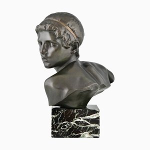 Constant Roux, Art Deco Bust of Young Achilles, 1920, Bronze on Marble Base