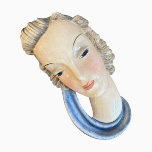 Wall Mask Womans Head by Adolf Prischl, Goldscheider for Goldscheider Manufactory, Vienna, 1920s