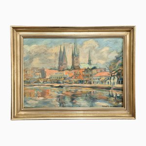 Otto Schulz Stradtmann, Lübeck, Oil Painting, 1920s, Framed