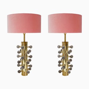 Moderne italienische Mid-Century Tischlampen aus Muranoglas & Messing in Grau, 2 . Set