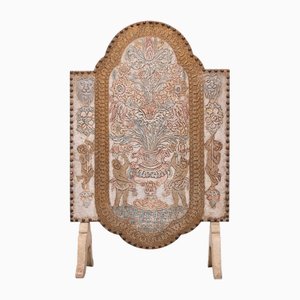 Vintage Embossed Leather Fire Place Screen, 1950s